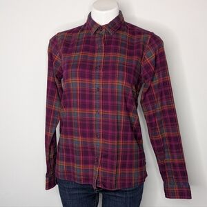 Toad & Co Purple Orange Blue Plain Long Sleeve Cotton Button Up S